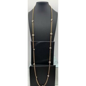 Vintage Givenchy Swarovski Crystals Gold Tone 40" Long Chain Necklace Stunning